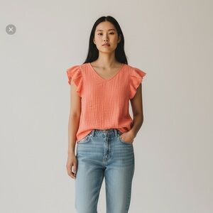 Dip Coral Puff Sleeve Blouse
